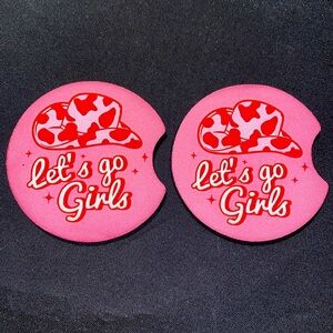 2 Pink Cup Holders w/a Cowgirl Hat & Let's go Girls